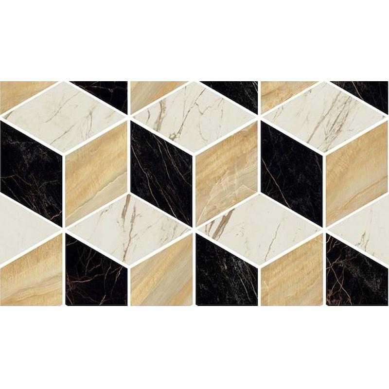 VERSACE MARBLE MOSAICO T3 3D NERO/ORO/BIANCO 17x29,1 cm 9.5 mm Lapped